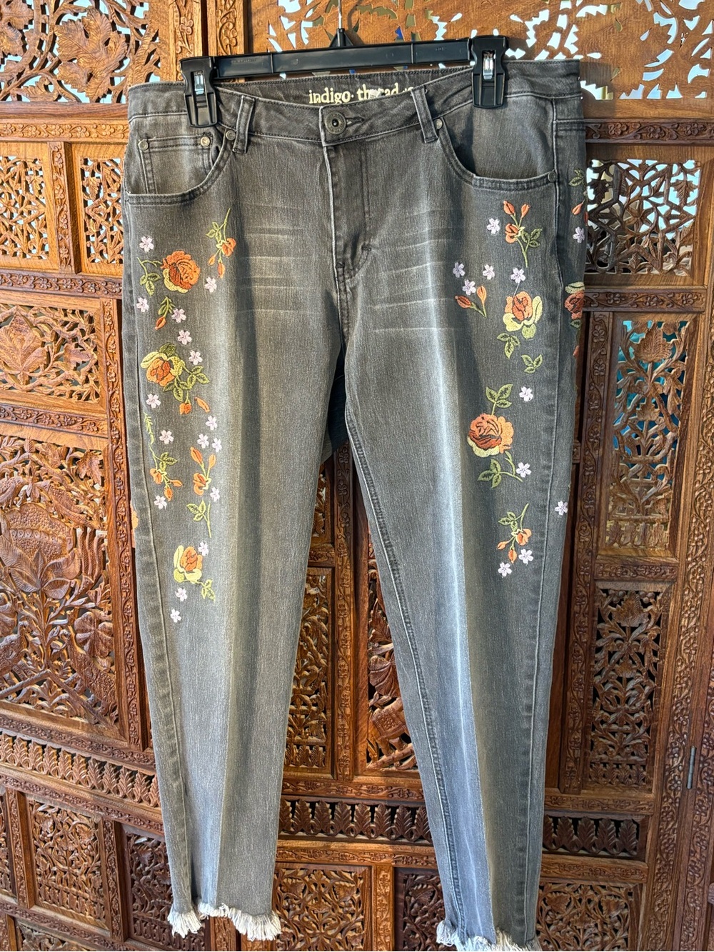 Gray Floral Embroidered Women’s Jeans